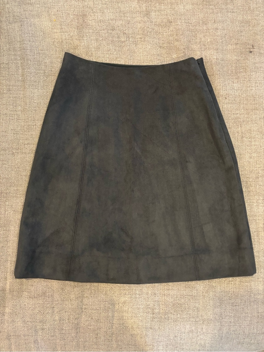 Babaton Dark Grey High Waist Mini Suede A-Line Skirt